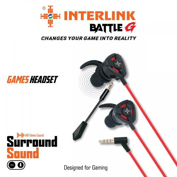 Interlink Handfree Battle-G Best choice for Pubg/Free fire Gamers Earphone / Gaming Handfree